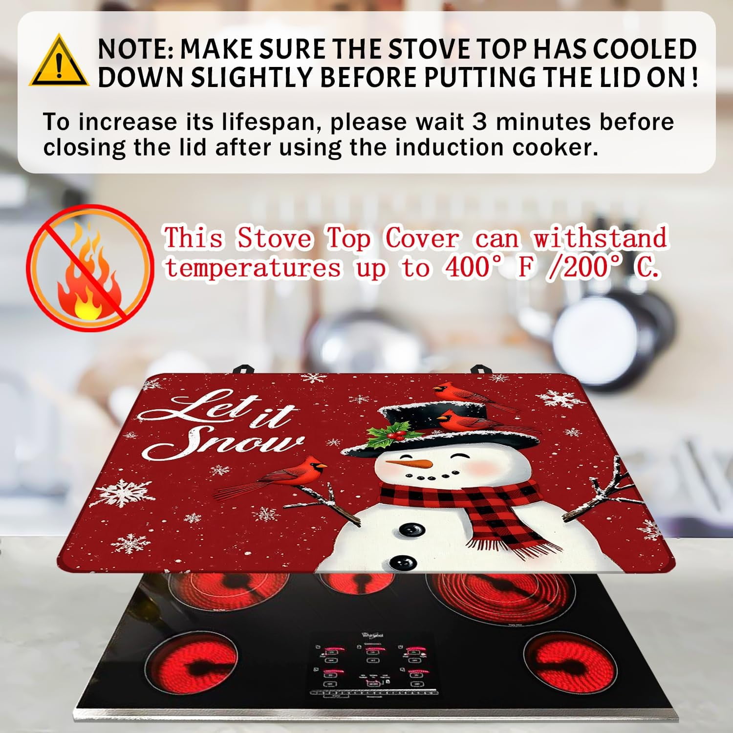 Christmas Snowmen Stove Cover Let It Snow Winter Stove Top Cover for Kitchen Decor Red Electric Stove Pad Xmas Party Non-Stick Gas Burners Covers Washable Countertop Protector Keep Stove Clean