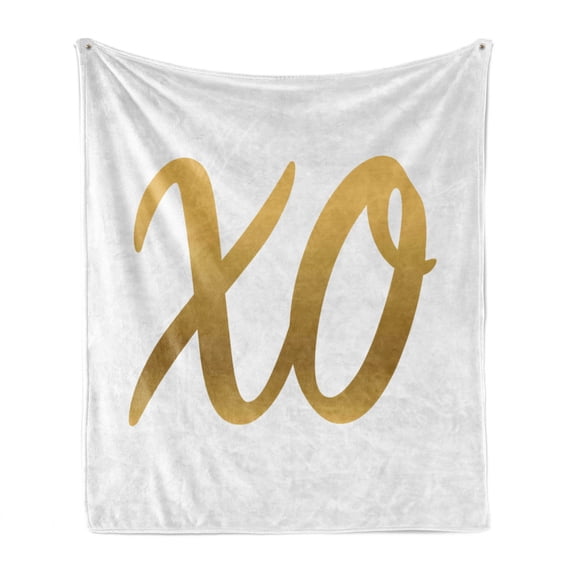 Xo Soft Flannel Fleece Blanket, Hugs and Kisses Valentine Days Inspired Background Vintage Style Celebration Image, Cozy Plush for Indoor and Outdoor Use, 50" x 60", Sand Brown White, by Ambesonne