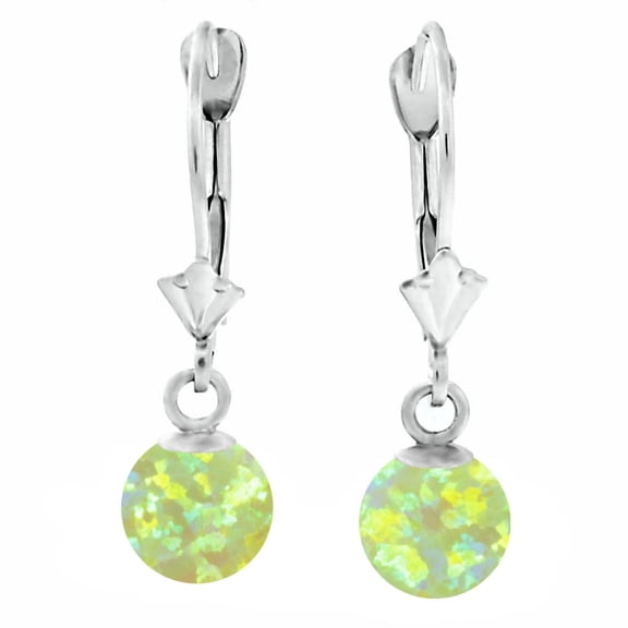 Aileen: 6mm Lime Green Synthetic Opal Ball Lever Back Earrings 14K White Gold