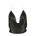 thumbnail image 2 of Fortune Women Sequins Camisoles Backless Halter Crop Tops Clubwear Ruched Deep V Neck Tops, 2 of 6