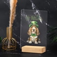 thumbnail image 4 of Happy St. Patrick’s Day Basset Hound with Green Hat Shamrocks Rainbow Acrylic Plaque Sign Ashwood Base Bassets Dog Breed Lovers Gifts Idea Home Desk Decor - 03007, 4 of 5