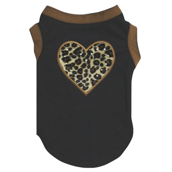Petitebelle Leopard Heart Puppy Dog Shirt (Black, Small)