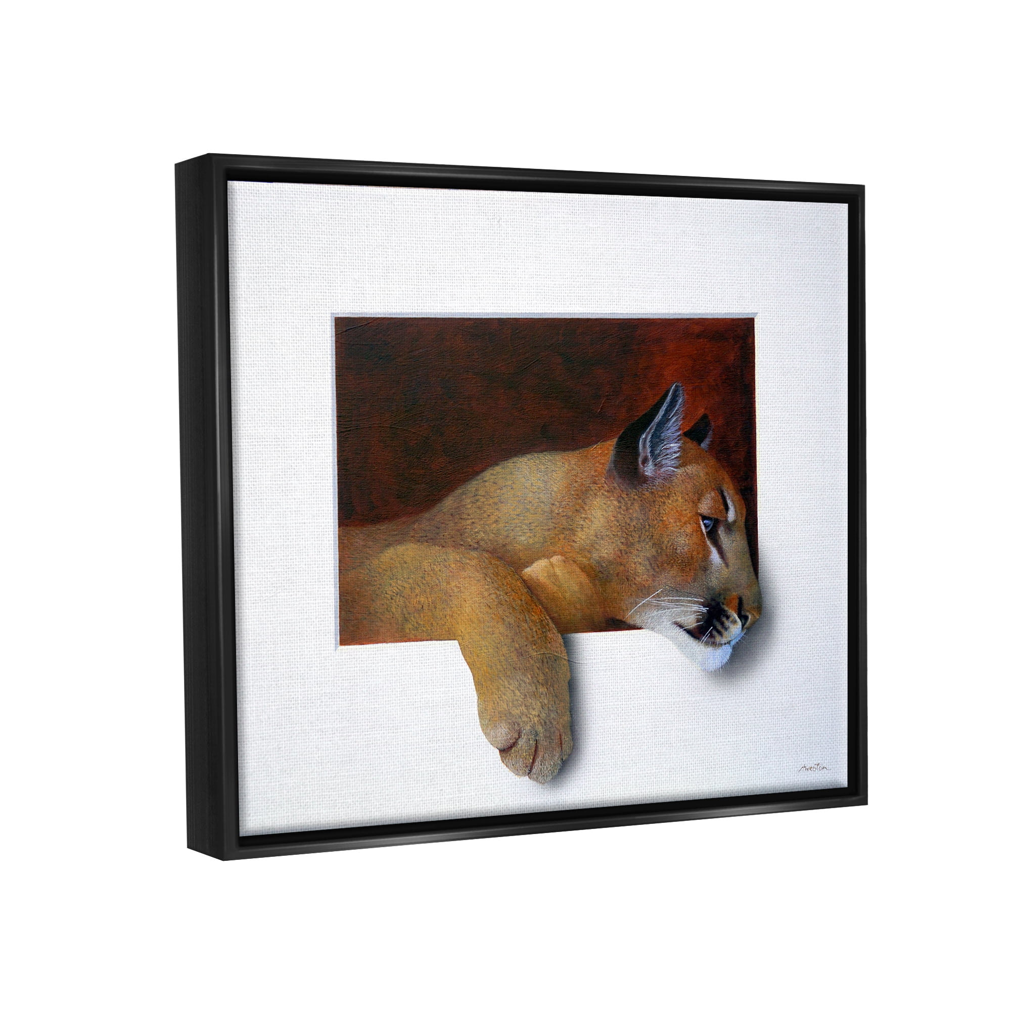 Stupell Industries Wild Cougar Resting Head Interesting Illusion Painting Painting Jet Black Floating Framed Canvas Print Wall Art, Design by Alan Weston