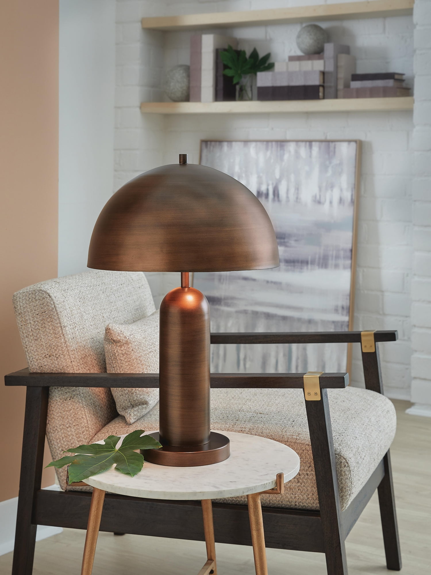 Signature Design by Ashley Wendfield Metal Table Lamp, Antique Copper Dome, Modern Accent Lighting