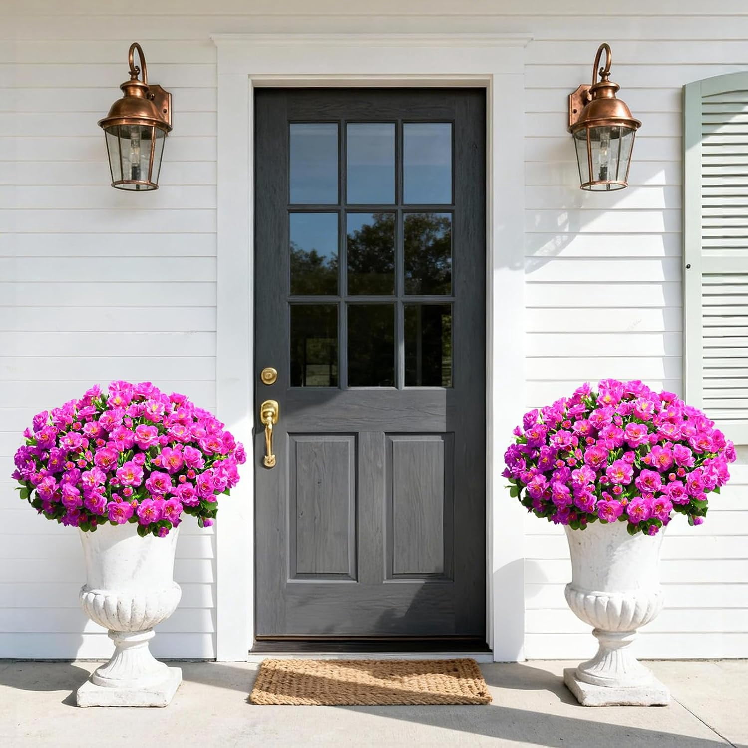 Yastouay 8 Large Bundles Artificial Camelia Flowers for Outdoors, UV Resistant Fake Flowers for Planter, Purple Outdoor Faux Plants for Garden Balcony Yard Porch