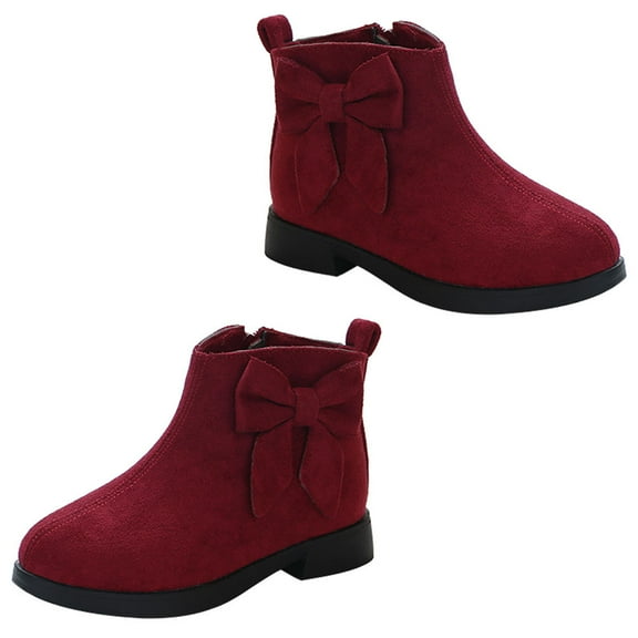 Kitandove 1 Pair Girls Short Boots Ankle Boots Style in Dark Red with Warmth and Anti-slip Features for Kids