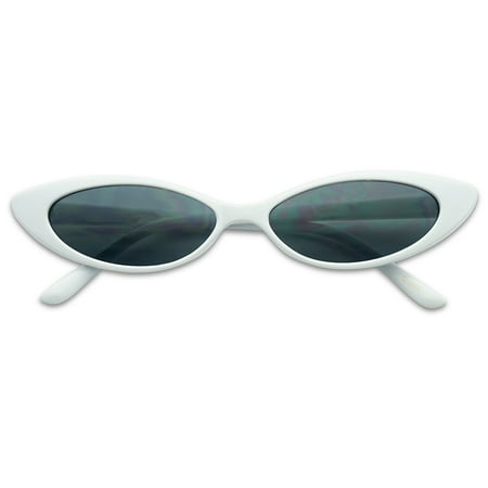 SunglassUP Mini Vintage 90s Skinny Cat Eye Retro Sunglasses - White Frame
