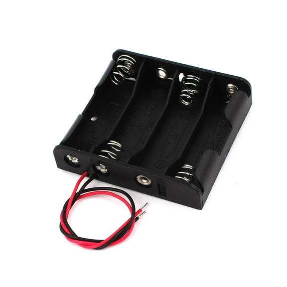 Unique Bargains 6" Wire Clip Plastic 4 x AA 1.5V Battery Storage Case Holder Black