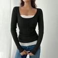 thumbnail image 3 of Maplenight Women Henley Crop Tops Scoop Neck Long Sleeve Shirts Ribbed Knit Slim Fitted Casual Going Out Tops, 3 of 4