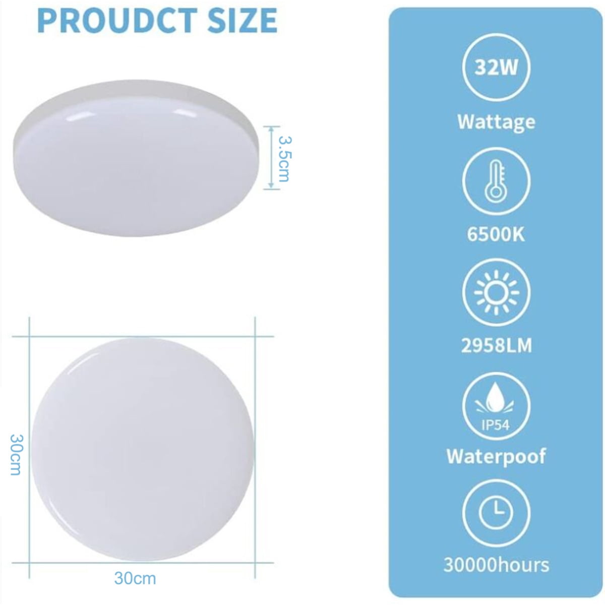Plafonnier LED Rond Briloner 21W - Lumière Neutre Blanc - 30cm, Plat - IP20, 230V