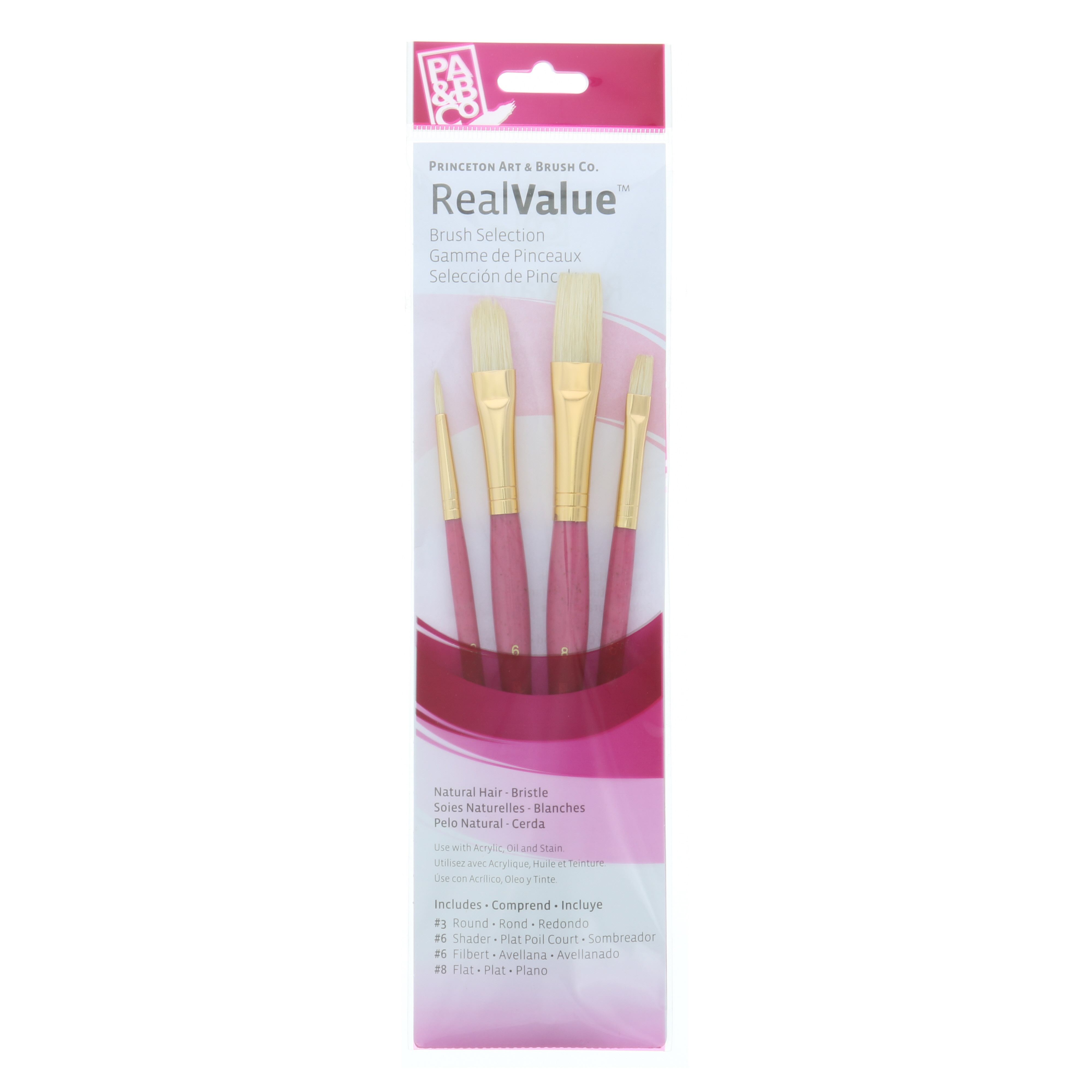 Princeton Brush Real Value 4Brush Bristle Brush Set, Round 3, Shader 6