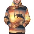 thumbnail image 4 of KLL Sunset Dancing Dolphin A Print Mens Hoodie Long Sleeve Casual Pullover Hooded Sweatshirt Fashion Drawstring Hoodies with Pocket-3X-Large, 4 of 6