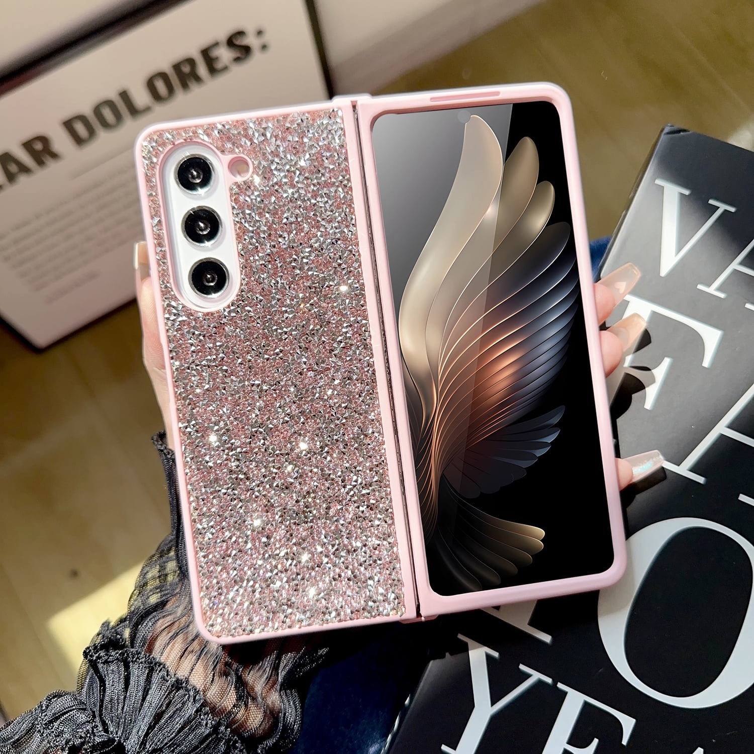 ★DESIGN SKIN★ Galaxy Z New Bookle Embroidery Case Allytech for Galaxy Z Fold 5 Case Glitter, Bling Rhinestone