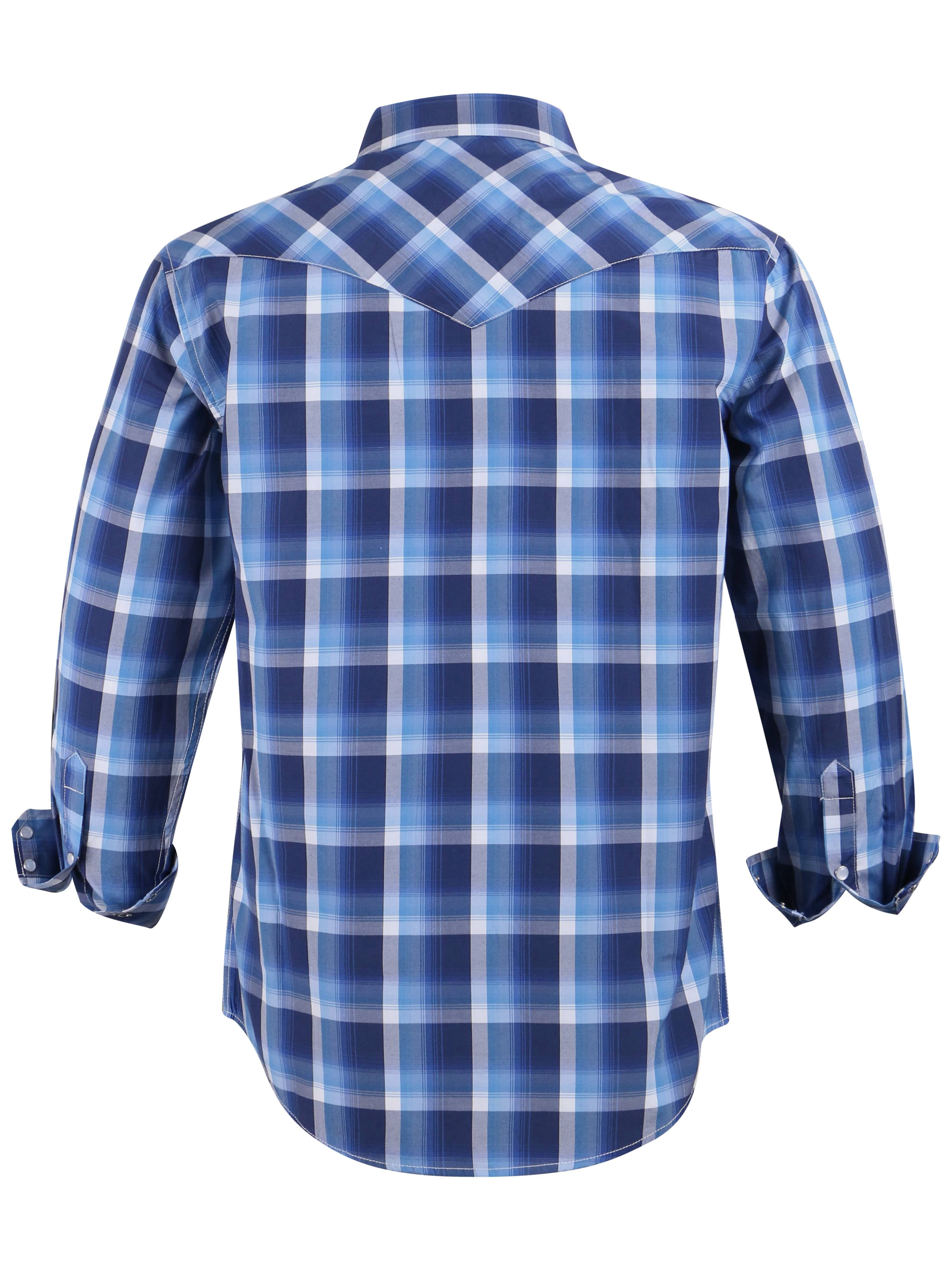 Coevals Club Men's Western Pearl Snap Shirt - Long Sleeve Plaid Work Shirt, Two Chest Pockets, Blue/Black, Size 3XL