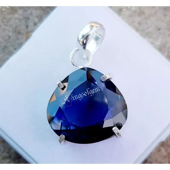 Lab Grown Blue Sapphire 40 Ct German Silver Solitaire Pendant Gemstone