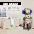 thumbnail image 6 of Mythinglogic 4-Tier Sports Equipment Storage Organizer for Garage,Rolling Sports Ball Storage Cart with Basket and Hanging Hooks, Garage Organizer and Storage for Sports Gear, 6 of 7