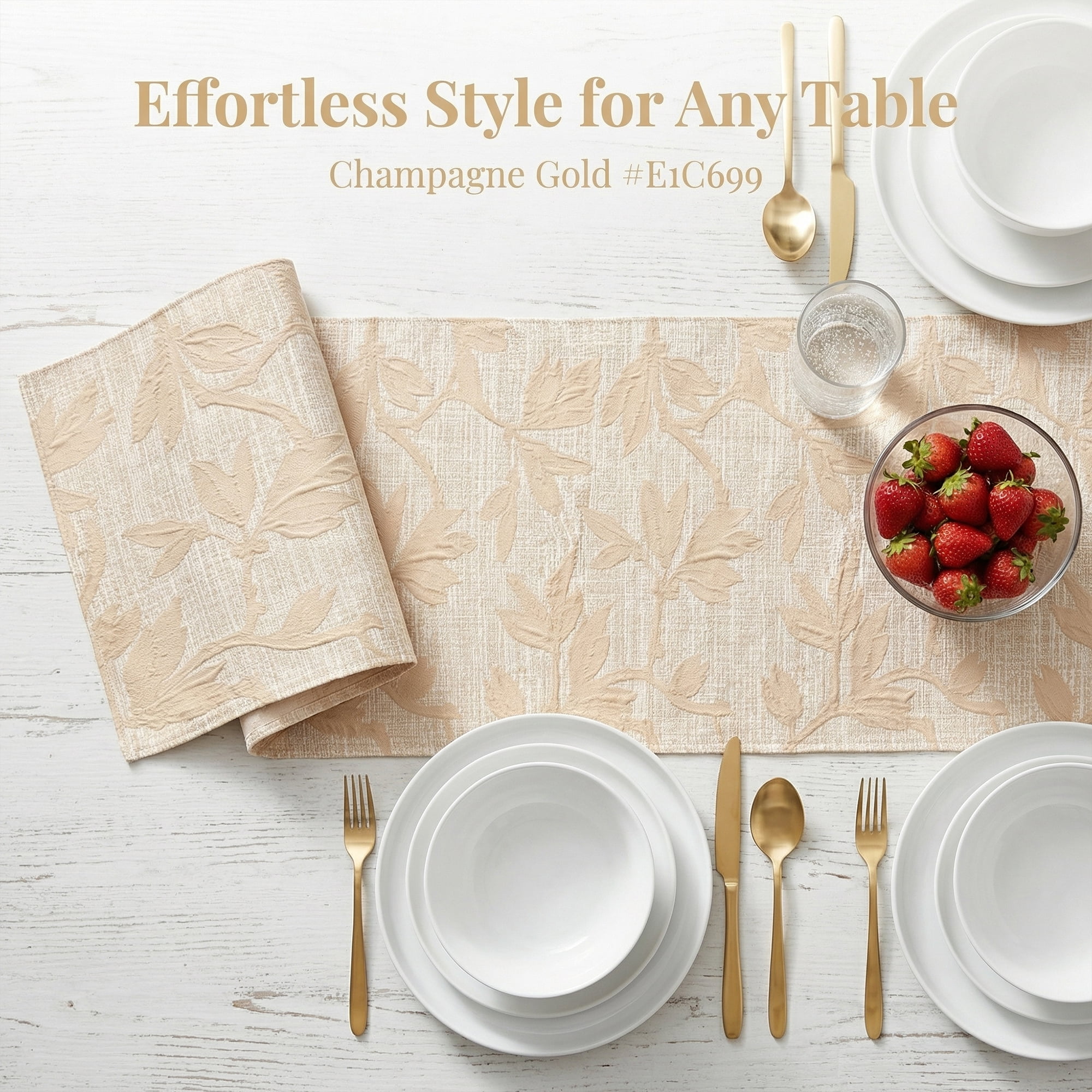 Unique Bargains Long Floral Polyester Table Runner for Kitchen Decor Beige 13.8"x82.7"