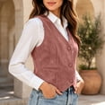 thumbnail image 6 of Women's Faux Suede Sleeveless Vest V Neck Button Down Business Casual Waistcoat Retro Layering Tank Jacket for Daily office Wear Pink, 6 of 9
