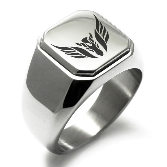 Tioneer Stainless Steel Greek Mythology Pegasus Engraved Square Flat Top Biker Style Polished Signet Ring