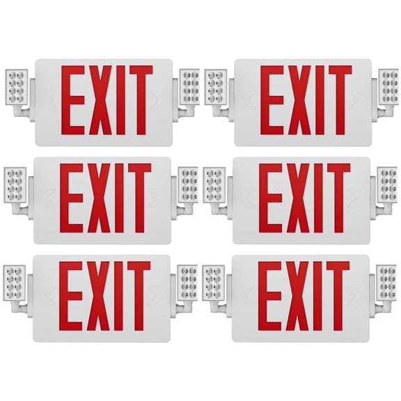 SPCETSUN 6 Packs Red Exit Sign with Emergency Lights-LED Emergency Exit Light with Battery Backup,UL Listed, AC 120/277V,Double Face Commercial Emergency Exit Light Combo for Business.