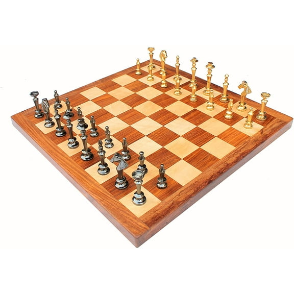 StonKraft 16" X 16" Collectible Rosewood Wooden Chess Game Board Set   Brass Pieces