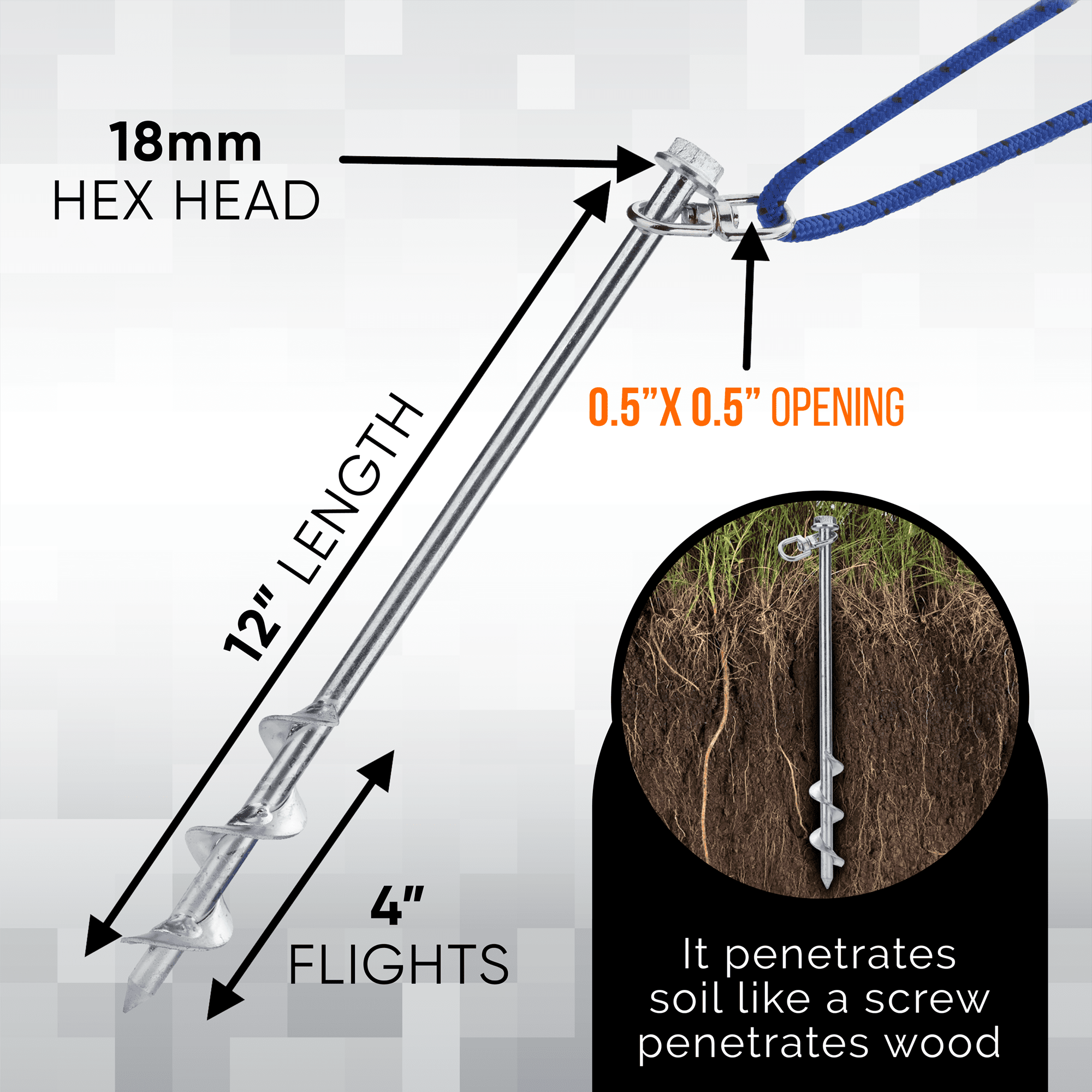 Ground Anchors Screw In - 12" Set of 4 with T-handle Wrench - Tent Stakes Heavy Duty - Trampoline Anchor Kit - Earth Anchor - Swing Set Anchors for Metal Swing Set - Shed Anchor Kit - Tree Stakes