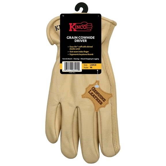 Kinco 98-XL Full Grain Cowhide Gloves, Tan, Men's XL - Quantity 1