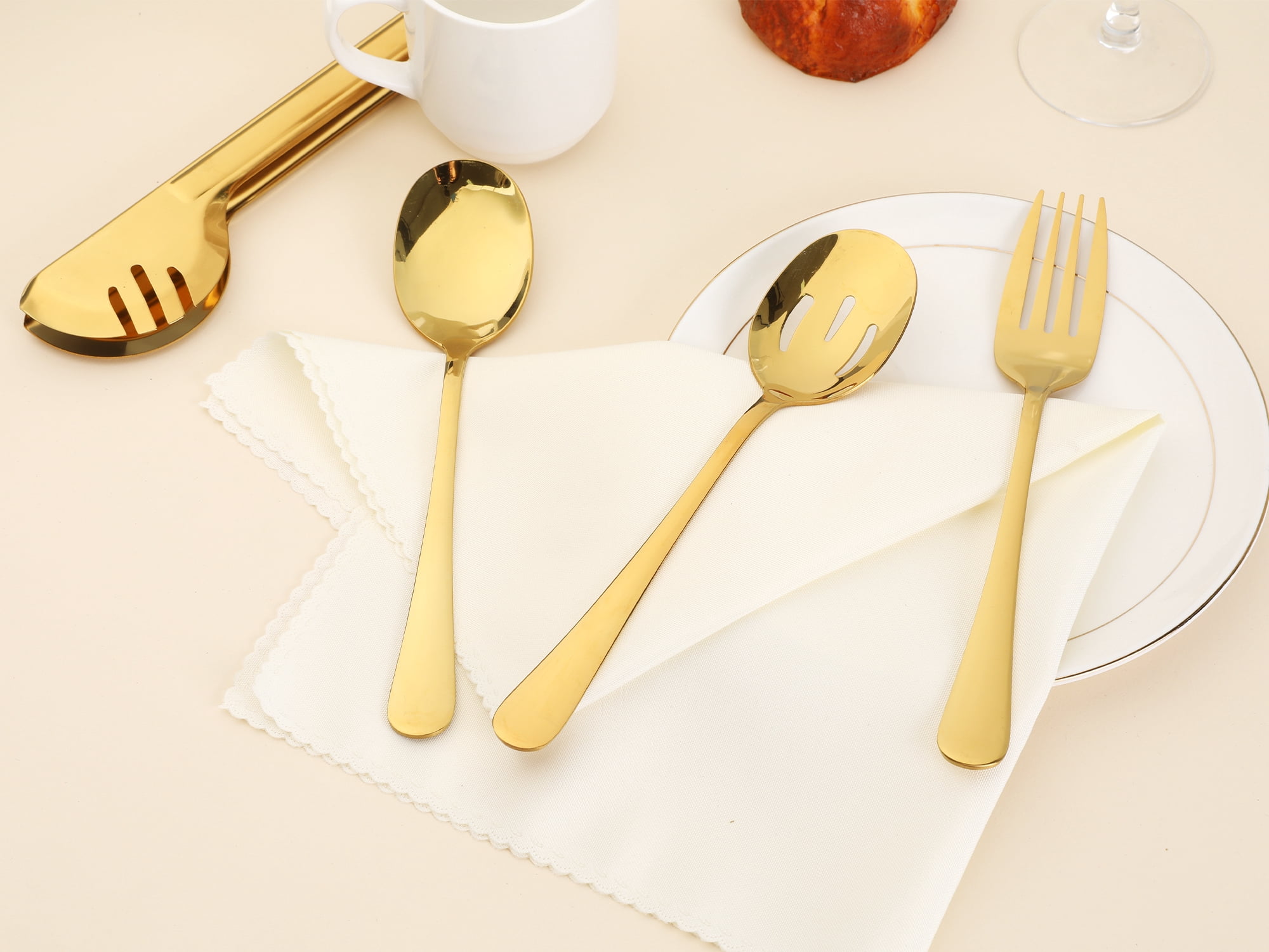 Unique Bargains Stainless Steel Flatware Set with Spoons and Forks Gold 8 Pcs