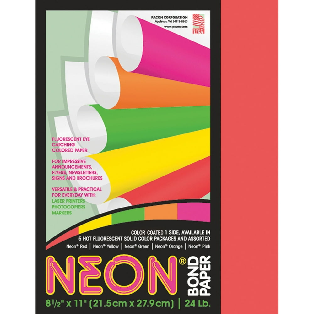 Pacon, PAC104315, Neon Bond Paper, 100 / Pack, Neon Red