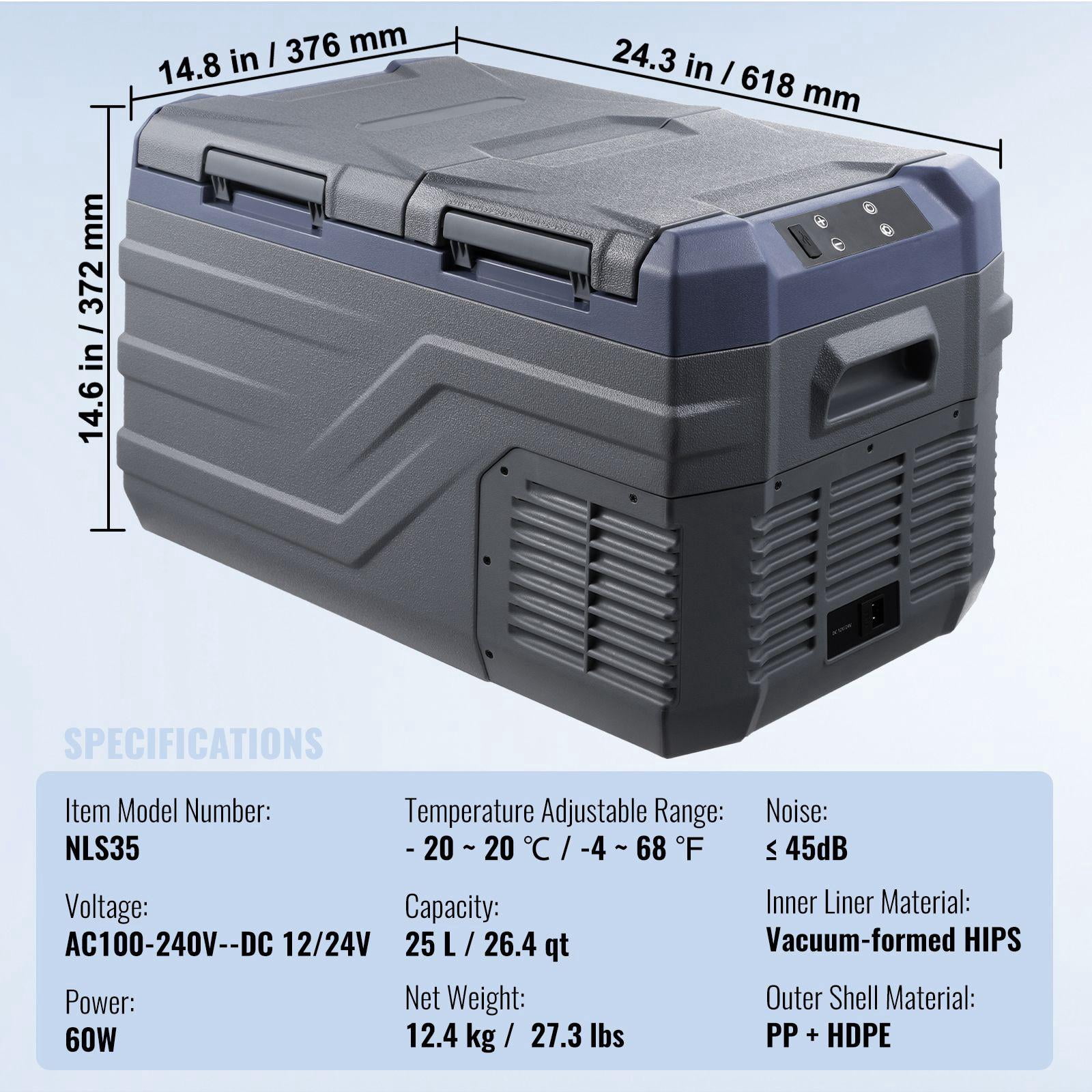 12V 25L Dual Zone Car Refrigerator Freezer Portable Compressor Cooler Adjustable 4F to 68F for Camping RV Outdoor AC DC Power