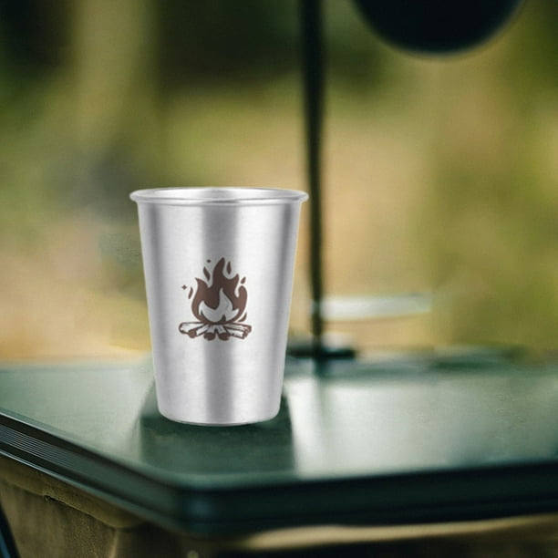 Taza para acampar al aire libre, de acero inoxidable 304, para cerveza, de una sola capa, portátil, con boca, de 350 ml, para café, té, agua de camping, de acero inoxidable