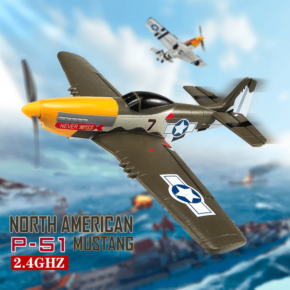 Roofworld RC Plane P51D Mustang RC-Fighter 4 Channel Remote Control Airplane with 6-Axis Gyro System, 1 Pack