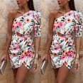 thumbnail image 2 of Fesfesfes Womens Dress Floral Print One Shoulder Spring Dress Casual Short Sleeve Bodycon Dress for Women Slim Boho Beach Dresses, 2 of 9