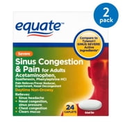 (2 pack) (2 Pack) Equate Severe Sinus Congestion & Pain Acetaminophen Caplets, 325 mg, 24 Ct