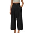 thumbnail image 5 of RQYYD Women's High Waist Wide Leg Cropped Pants Pleated Loose Casual Trousers Flowy A Line Beach Bottoms with Pockets, 5 of 7