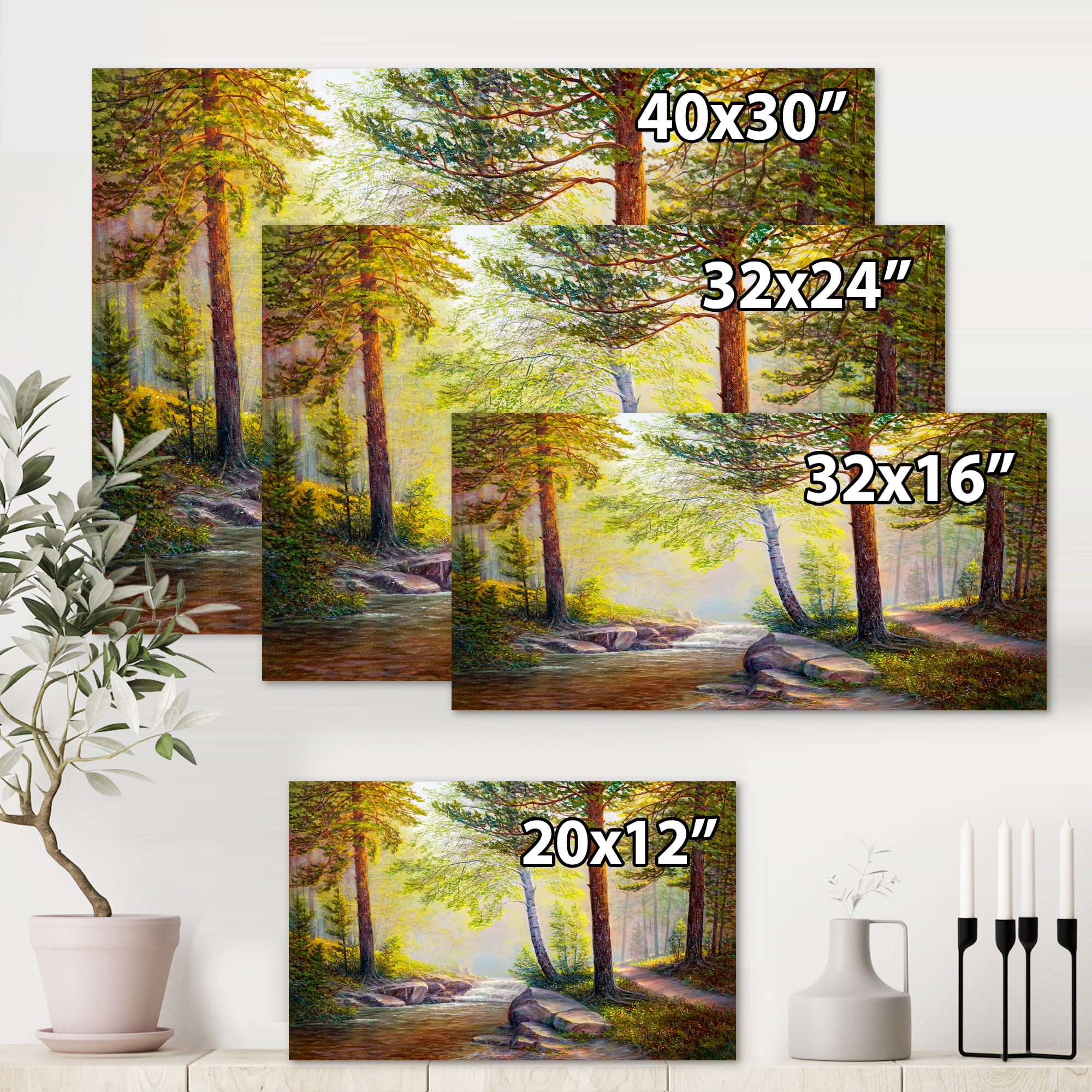 Designart ' Afternoon Light Through The Forest Trees ' Traditional Canvas Wall Art Print