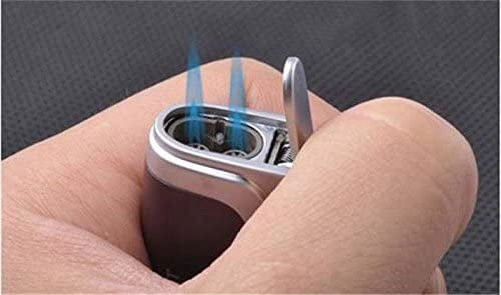 Piioket Windproof Double Twin Nozzles Jet Flame Butane Gas Cigar Cigarette Lighter - Gray