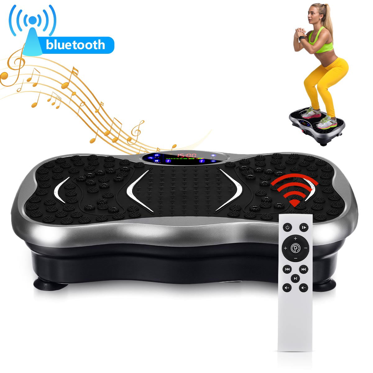 USThirty 【Fast Delivey】 LCD Display 8 Auto Run Program Full Body Vibration Machine Plate Remote Controllable Platform Massager with Resistance Bands Bluetooth Connection Music Indoors Fitness 