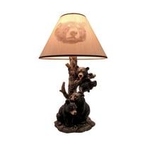 Zeckos Black Bear Family Table Lamp W/ Tree Bark Print Shade
