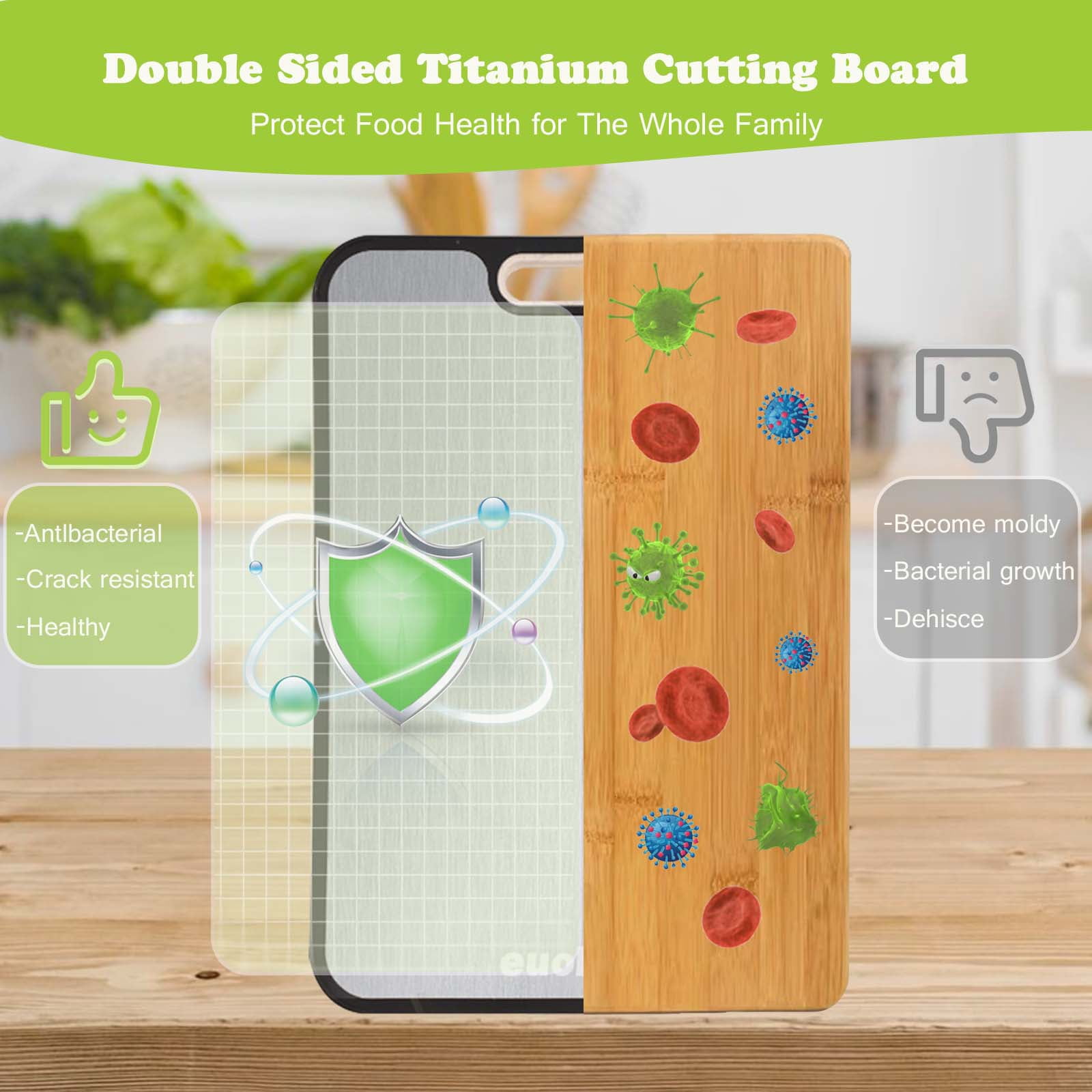 Titanium Cutting Boards for Kitchen, Non Toxic Ttivano Metal Cutting Board Double Sided Food Grade, Pure Titanium/PP, Easy to Clean Large Size 16”×11”