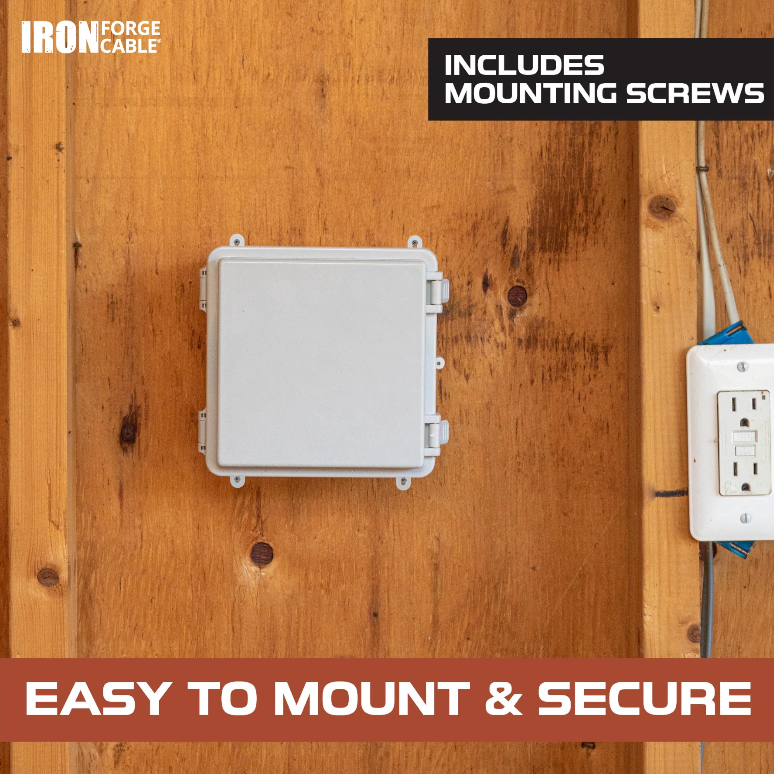 Iron Forge Cable Waterproof Junction Box - Outdoor Electrical Enclosure with Complete Accessories, ABS Plastic Project Boxes Weatherproof Hinged Light Gray Panel Cover, IP65 6" x 6" x 3.6" Inch
