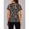 thumbnail image 2 of Vintage Feather Tops for Women Short Sleeve Crewneck All-Over Pattern Casual Tee, 2 of 6