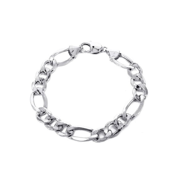 Semi Solid  Mens Figaro Bracelet 10K/14K White Gold