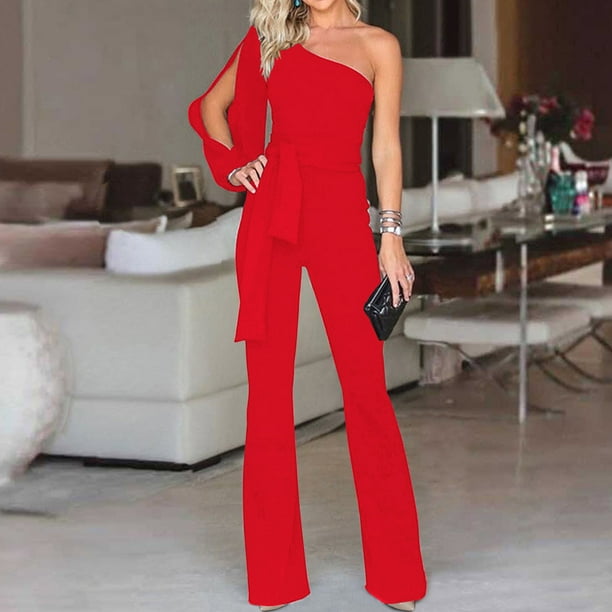ICHUANYI Liquidación Mujer Moda Verano Sólido Casual Manga Larga Un Hombro Vendaje Suspender Mono ICHUANYI WER202308232574