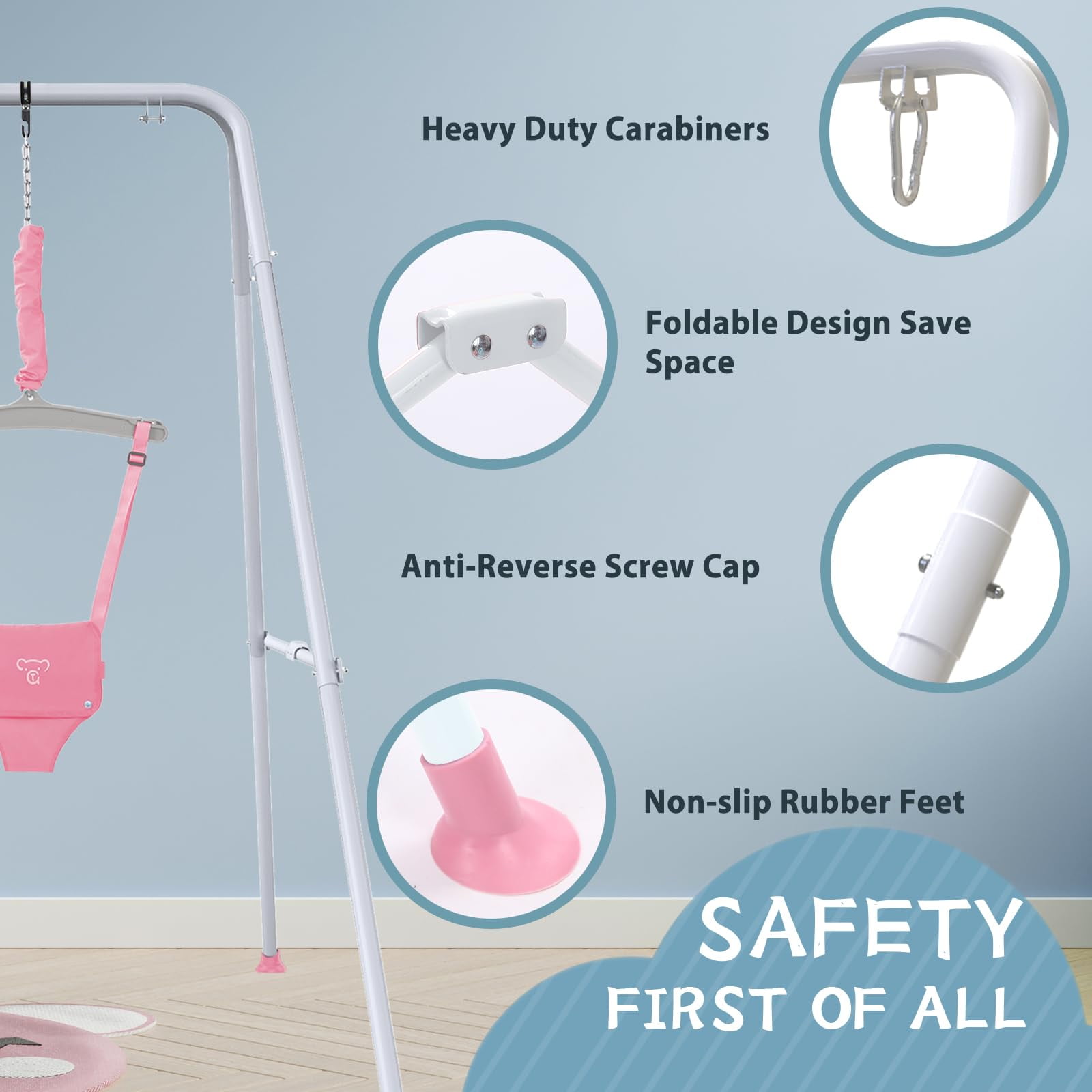 G TALECO Baby Jumper with Stand, Doorway Activity Center for Infants 3-24 Months, Portable Safe Bouncer with Soft Seat, Includes Water Mat, Pink