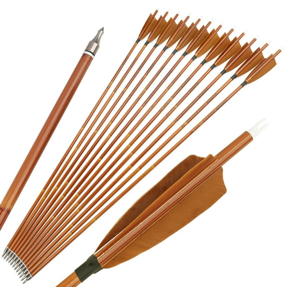 12 pcs SHARROW 500 Spine Carbon Bamboo Arrows 4" Brown Feathers