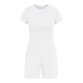 thumbnail image 4 of Guluxicc Workout Sets for Women Crew Neck Basic Athletic T-Shirt with High Waist Tummy Control Biker Shorts Solid Yoga 2 Piece Sets, 4 of 4