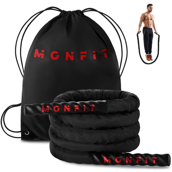 MONFIT Weighted Jump Rope for Men & Women – Heavy Rope for Strength, Cardio & Fitness Workouts with Protective Nylon Sleeve & Non-Slip Handles Carry Bag