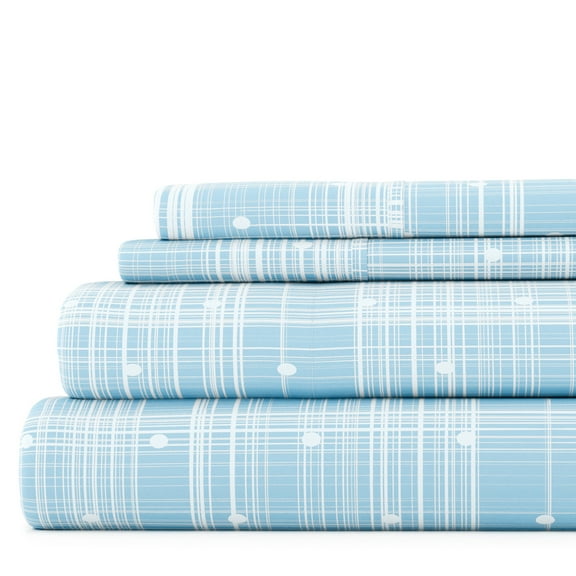 Noble Linens 4 Piece Pattern Microfiber Bed Sheets Set, Aqua Polka Dot, Queen