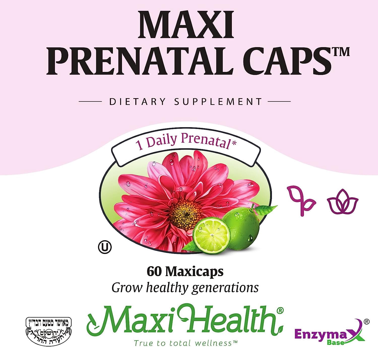 Maxi Health Prenatal Caps Multivitamins with Biotin and Iron One a Day, 60 Count
